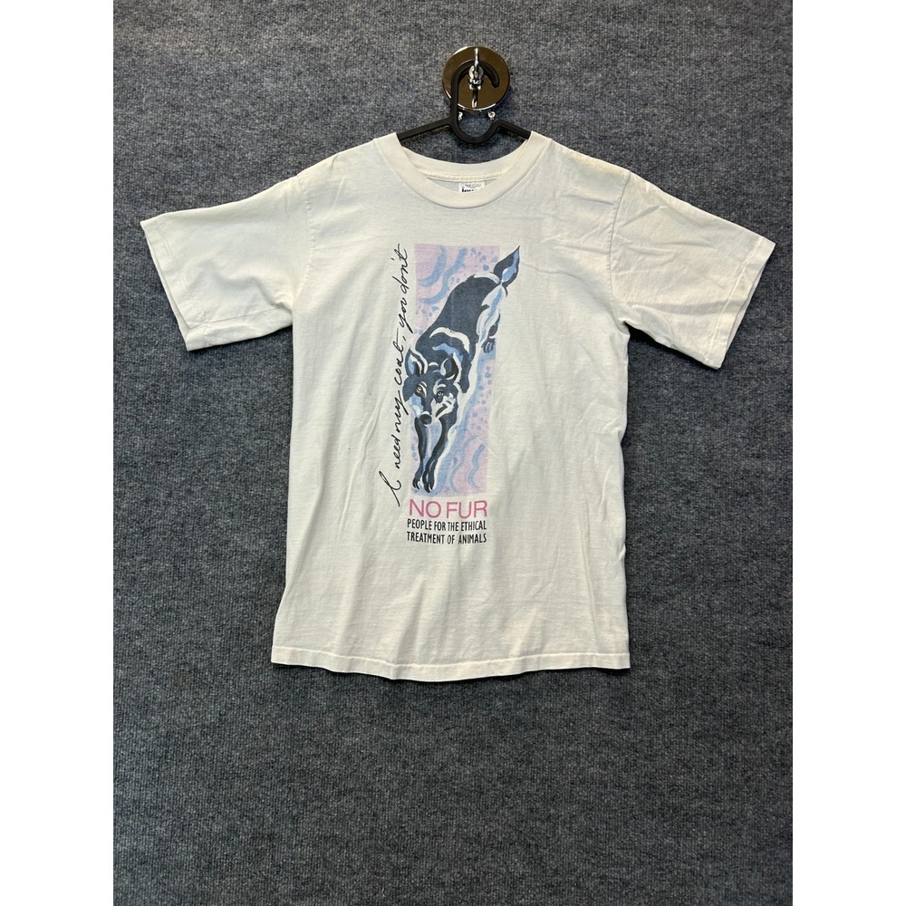 Vintage Jewel Tones PETA Wolf Graphic T-Shirt Adult White USA Made - Medium